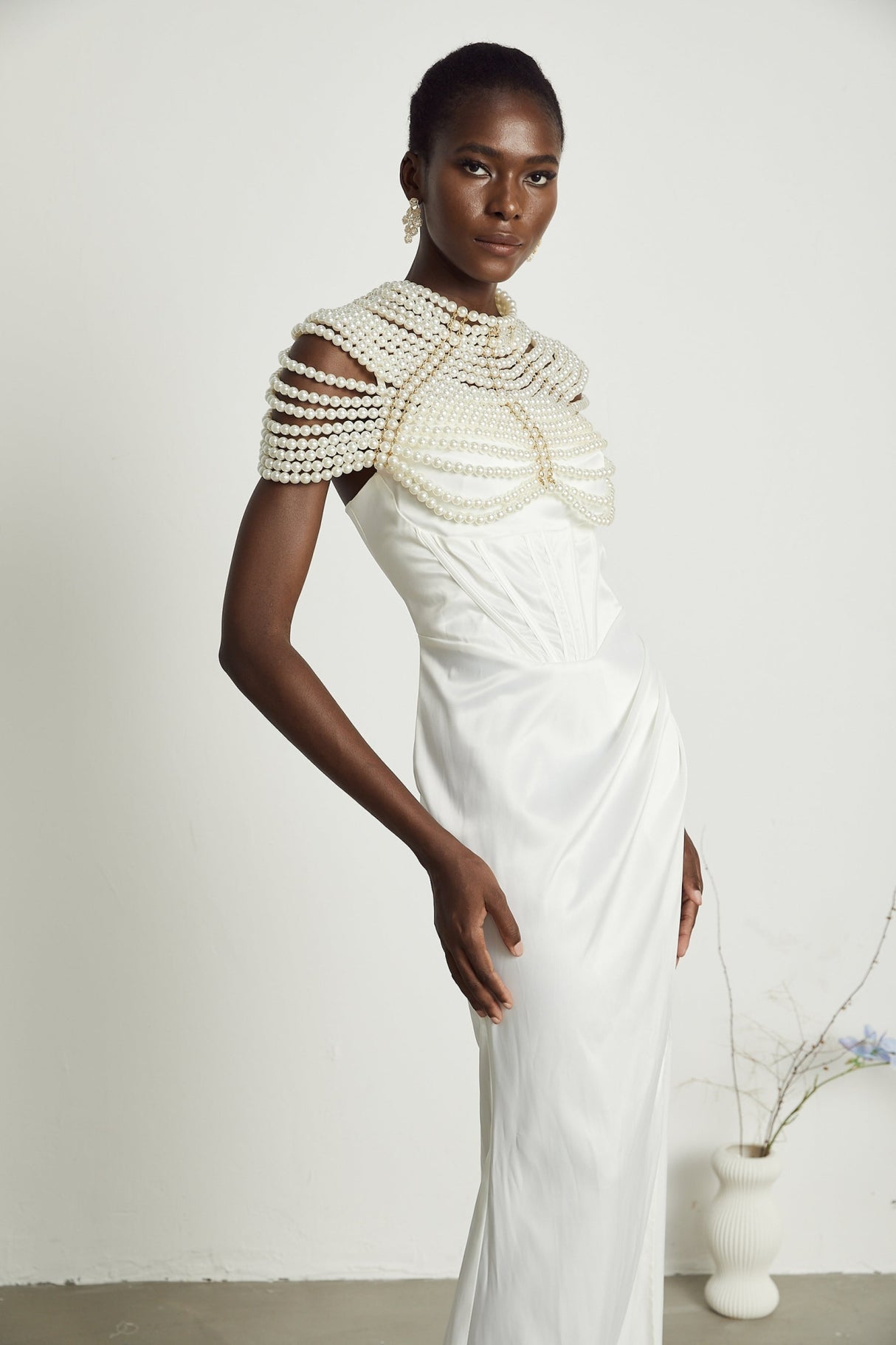 Patrizia Shawl White Faux - Pearl Open - Back