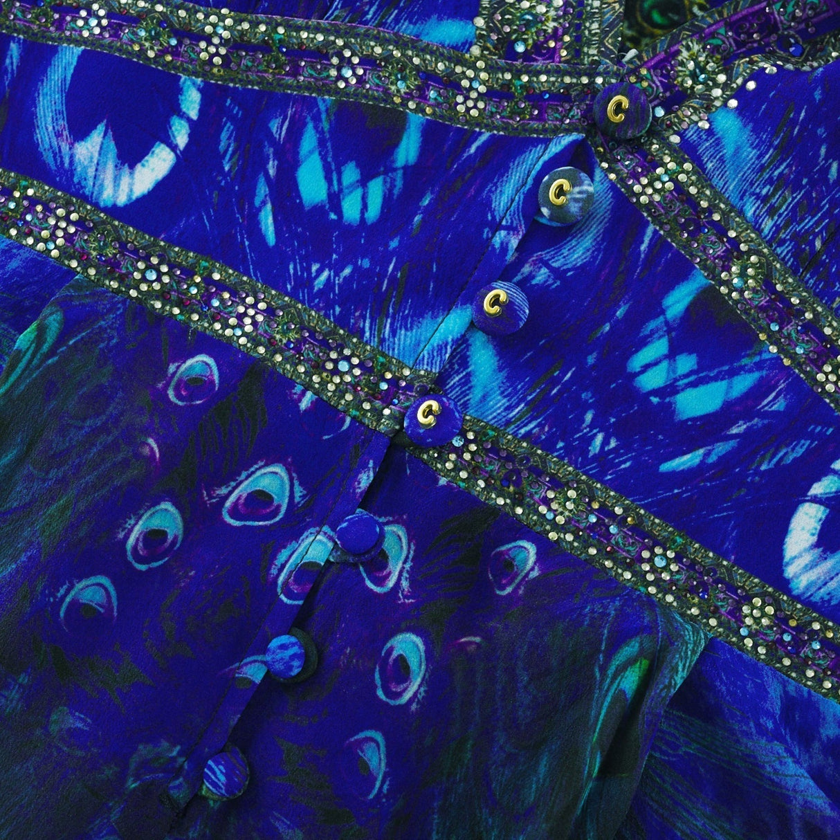 Peacock Print Halterneck Wide - Leg Silk Jumpsuit