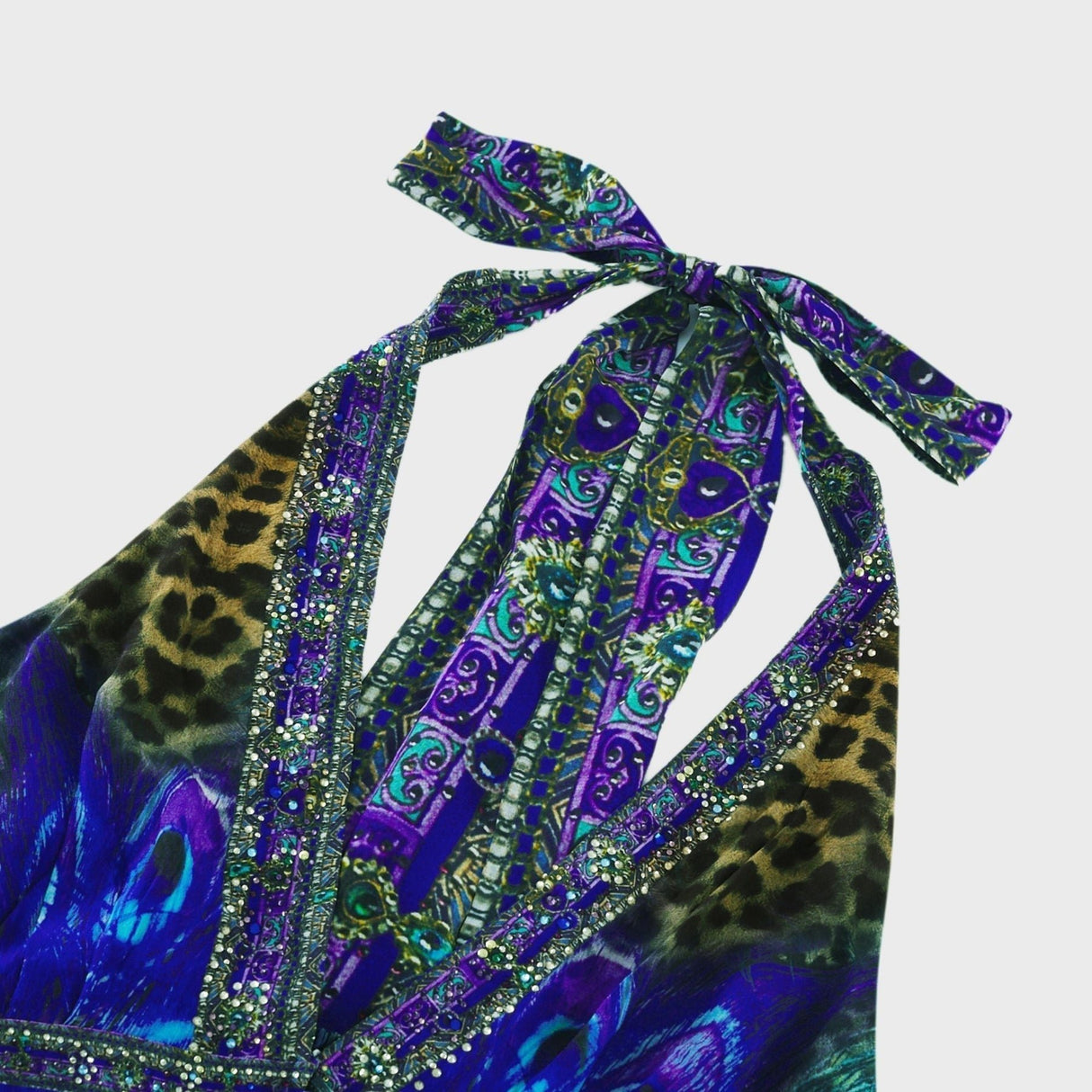 Peacock Print Halterneck Wide - Leg Silk Jumpsuit