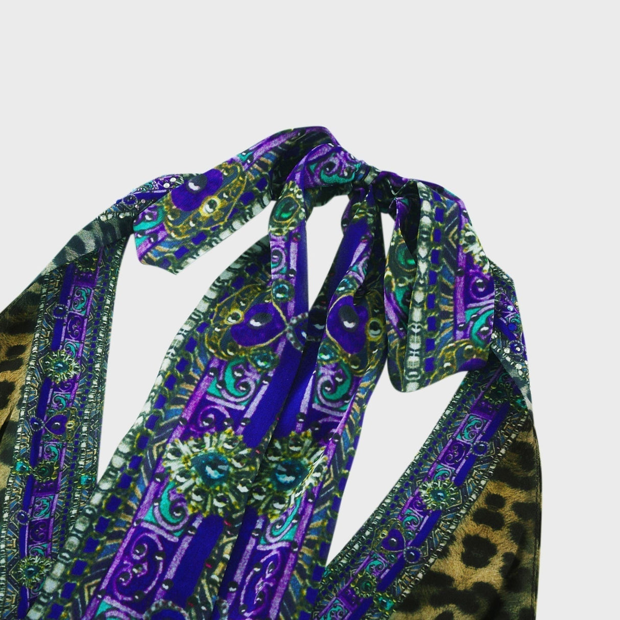 Peacock Print Halterneck Wide - Leg Silk Jumpsuit