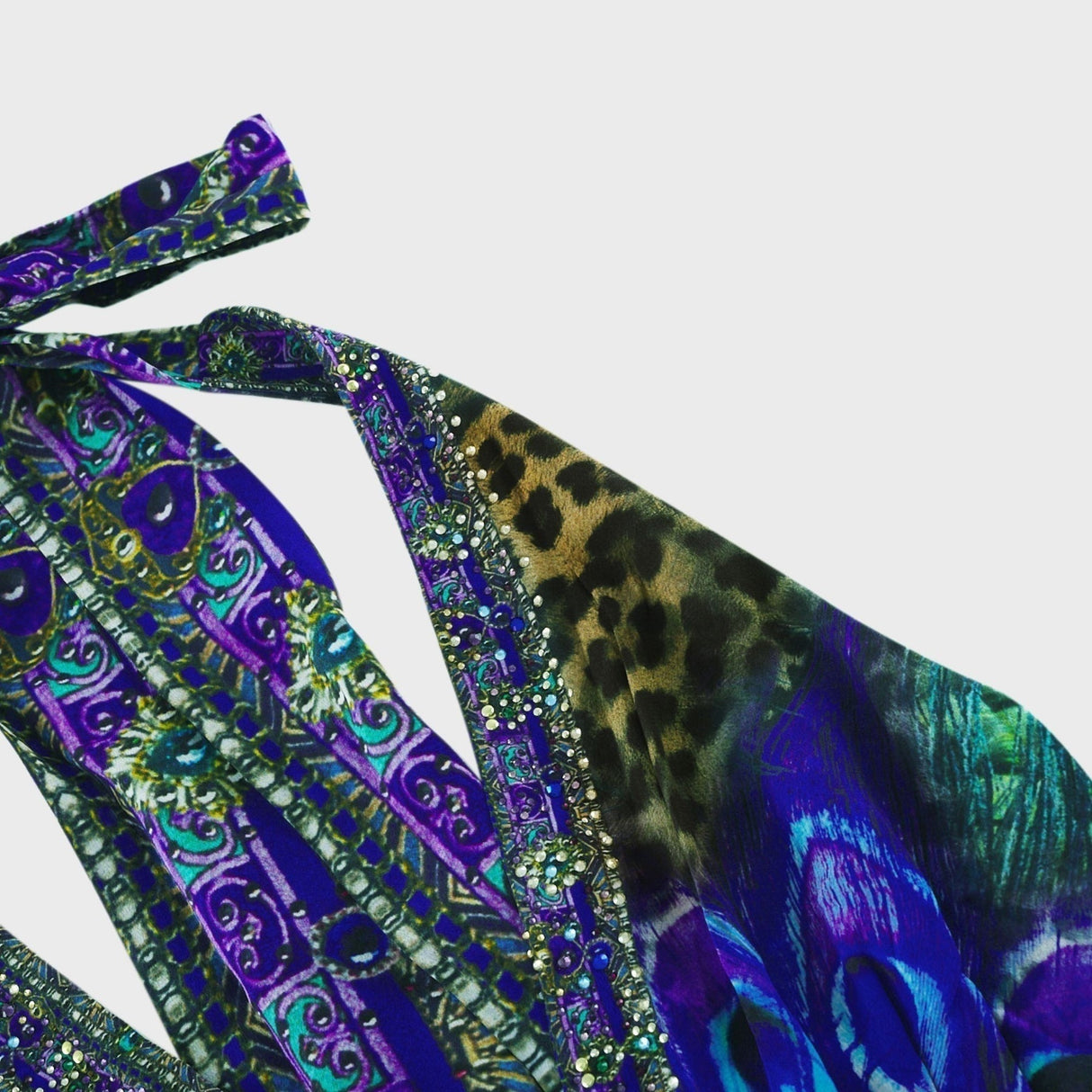 Peacock Print Halterneck Wide - Leg Silk Jumpsuit