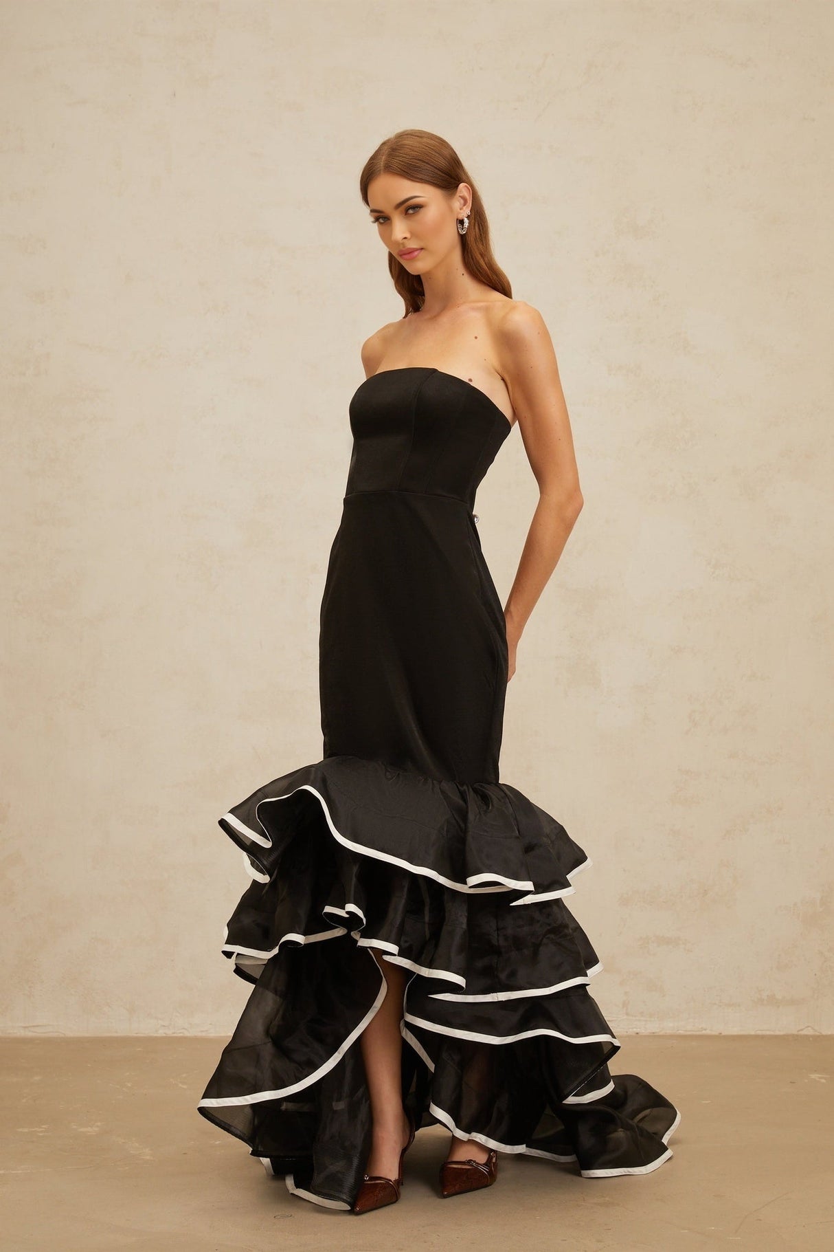 Pellegrina Maxi Dress - Black - Off - Shoulder - Ruffle - Mermaid Hem