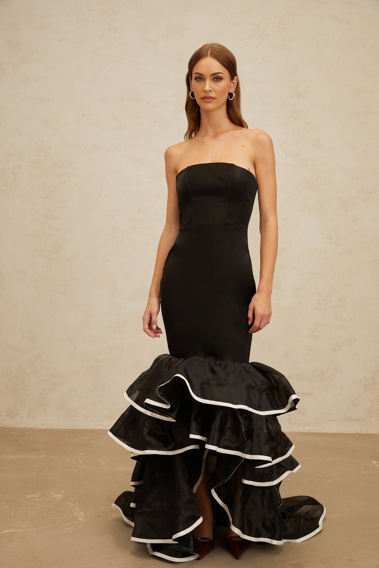 Pellegrina Maxi Dress - Black - Off - Shoulder - Ruffle - Mermaid Hem