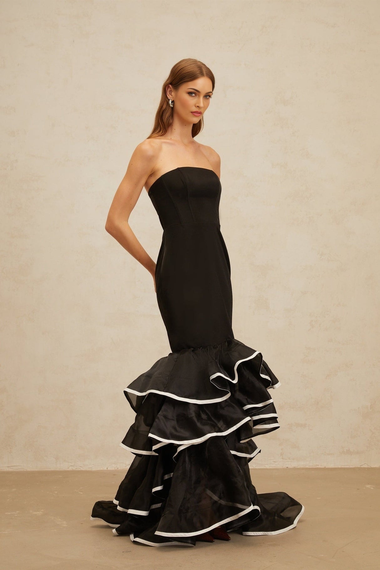 Pellegrina Maxi Dress - Black - Off - Shoulder - Ruffle - Mermaid Hem