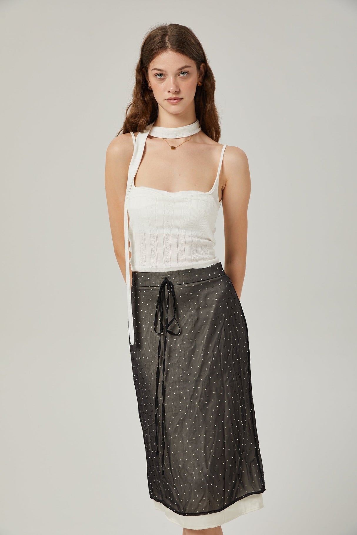 Penelope Skirt Tie Waisted Polka Dot Print & Color Blocked Midi