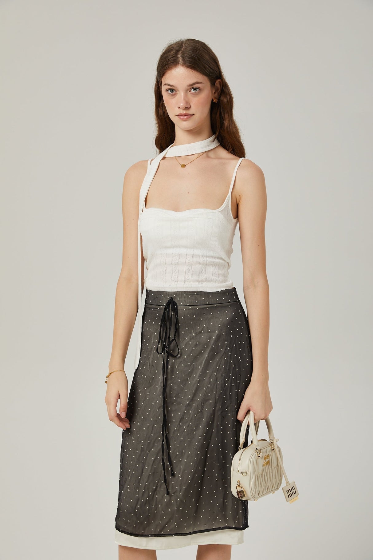 Penelope Skirt Tie Waisted Polka Dot Print & Color Blocked Midi
