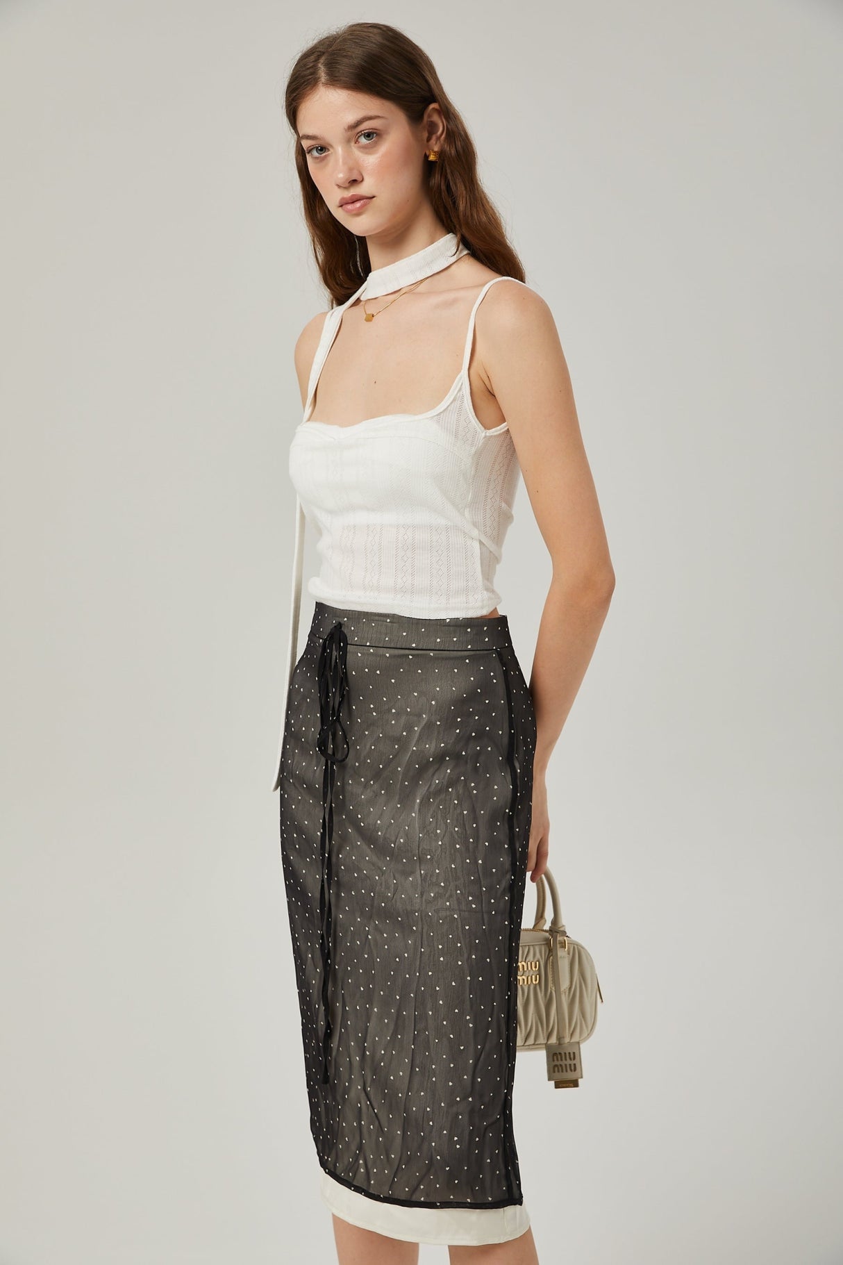 Penelope Skirt Tie Waisted Polka Dot Print & Color Blocked Midi