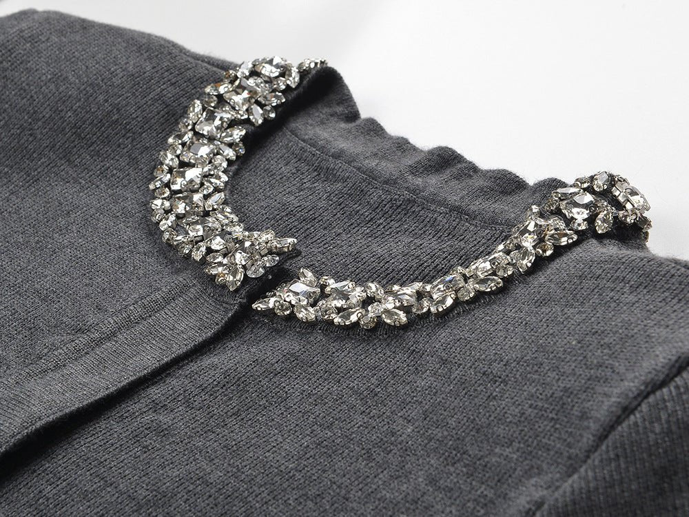 Perla Cropped Cardigan and A - Line Skirt Set - Crystal Collar - Hidden Button Closure