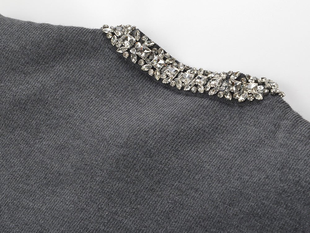 Perla Cropped Cardigan and A - Line Skirt Set - Crystal Collar - Hidden Button Closure