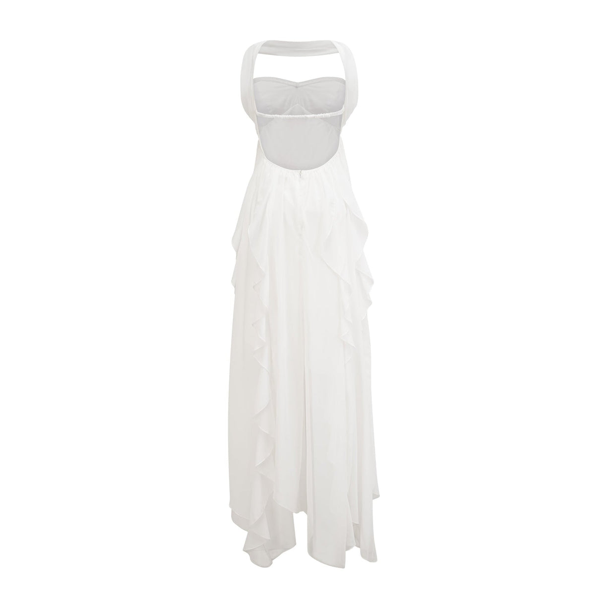 Perla Maxi Dress with Ruffled Design in White
