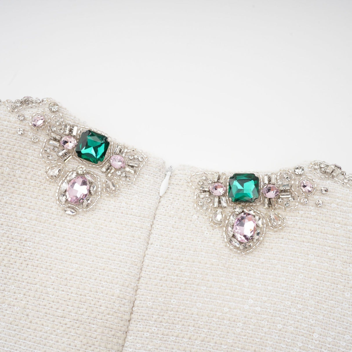 Perla Mini Dress White Tweed Bead Embellished Silhouette