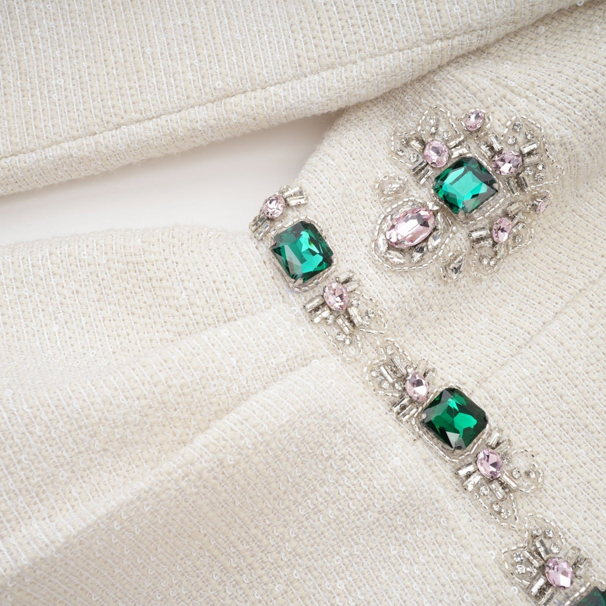 Perla Mini Dress White Tweed Bead Embellished Silhouette