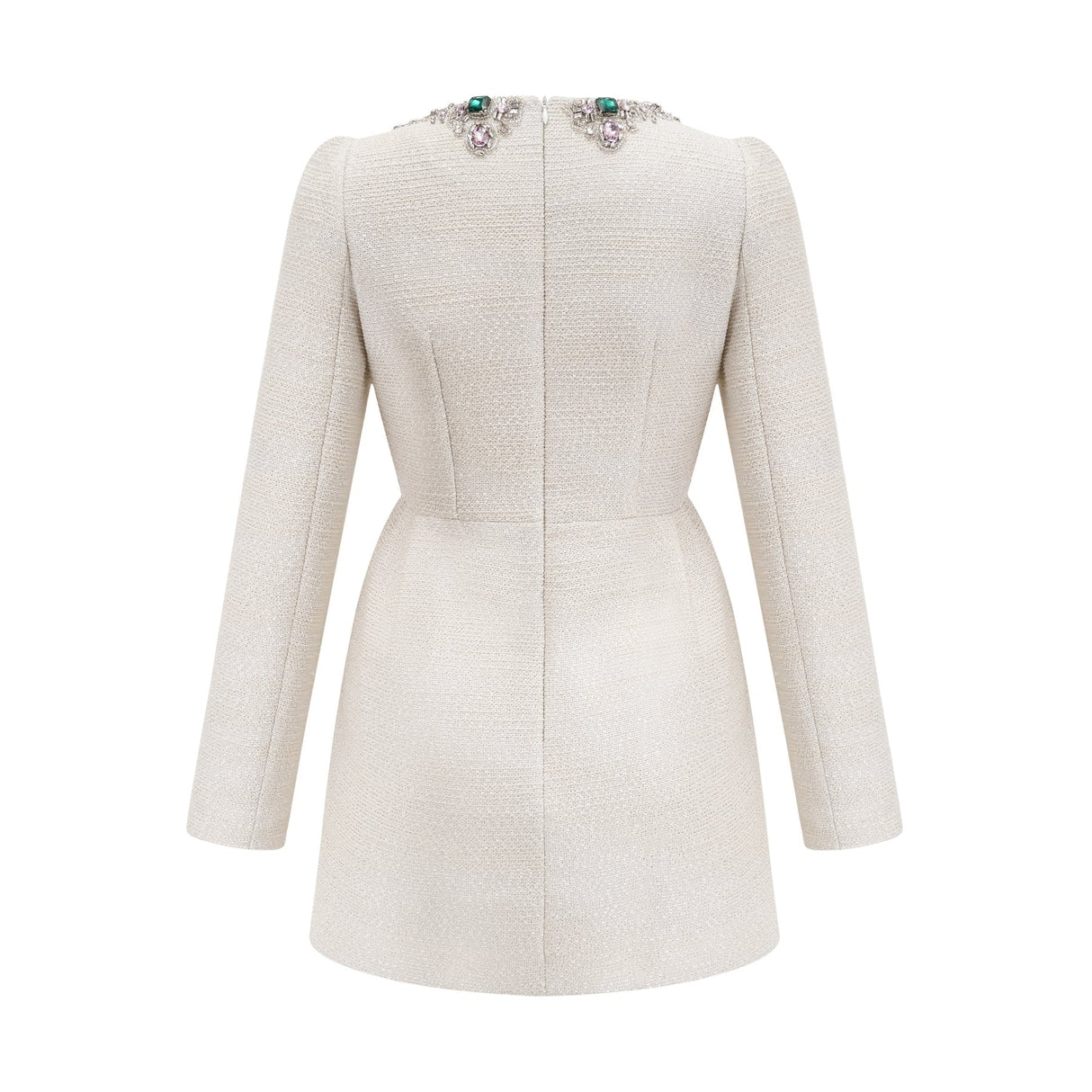 Perla Mini Dress White Tweed Bead Embellished Silhouette