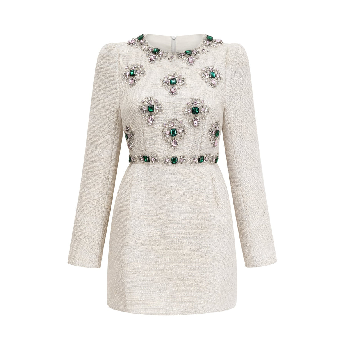 Perla Mini Dress White Tweed Bead Embellished Silhouette