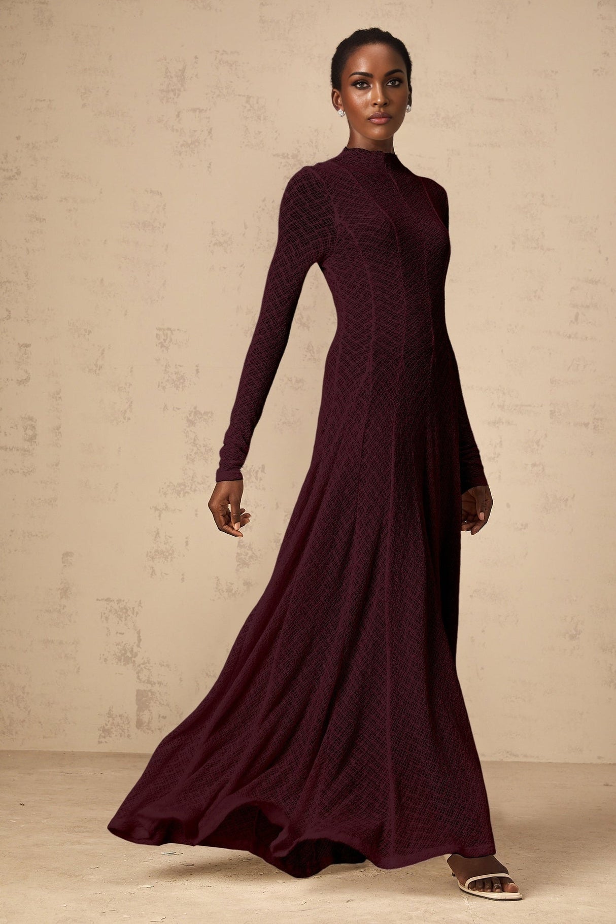 Phoebe Maxi Dress - Dark Red with Long Sleeves