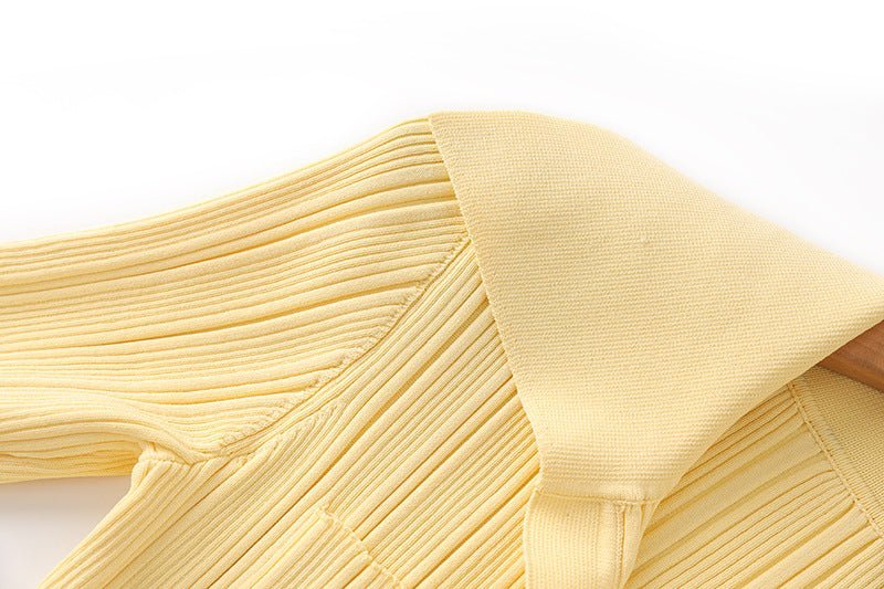 Piera Maxi Dress - Flattering Fit - Retro Collared Design - Lightweight Ribbed Knit - Versatile Styling - Trendy Flared Sleeve