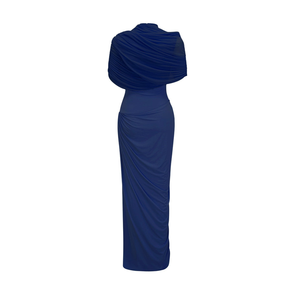 Pierina Maxi Dress in Stunning Blue - Sleeveless with Asymmetrical Pleated Details