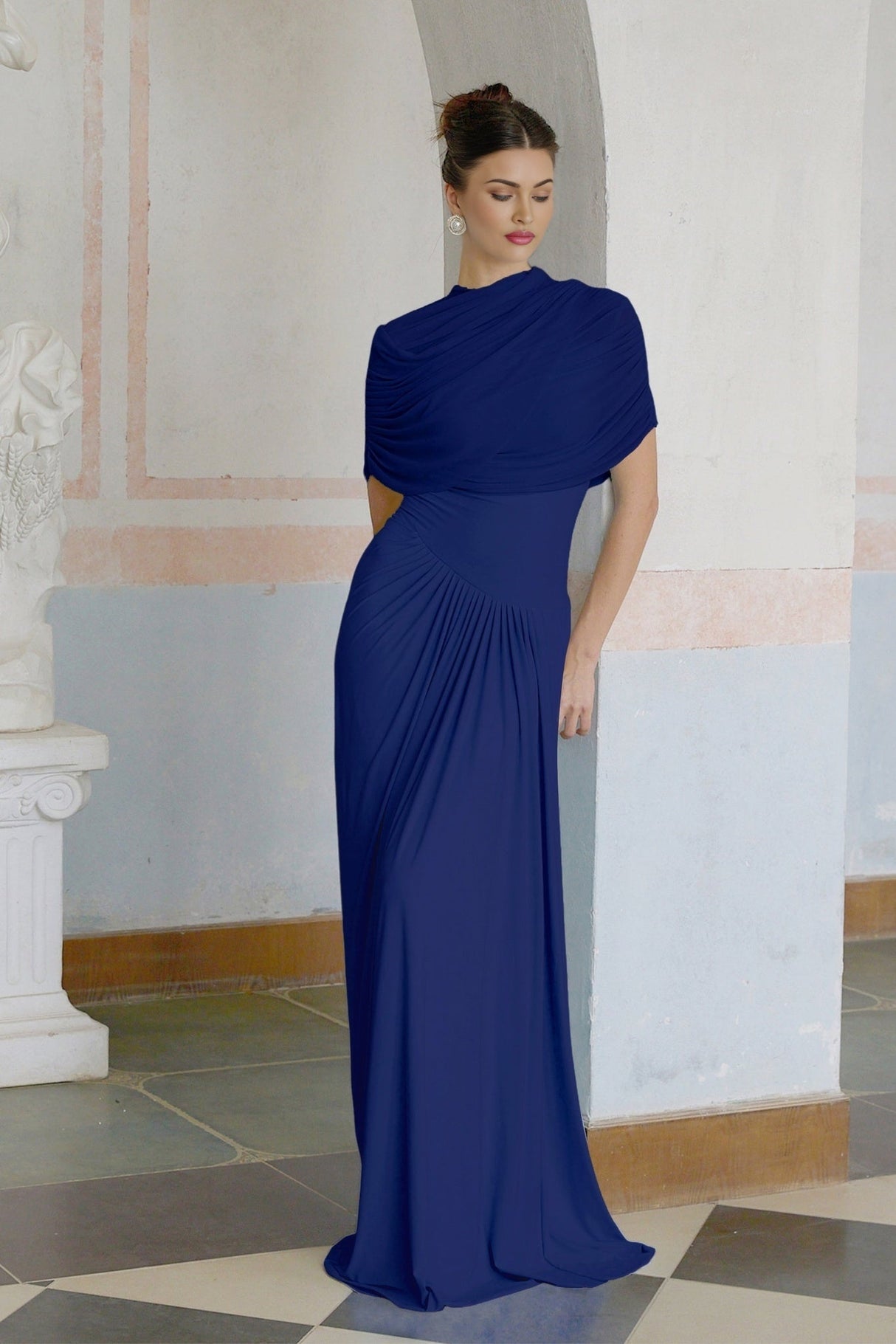 Pierina Maxi Dress in Stunning Blue - Sleeveless with Asymmetrical Pleated Details