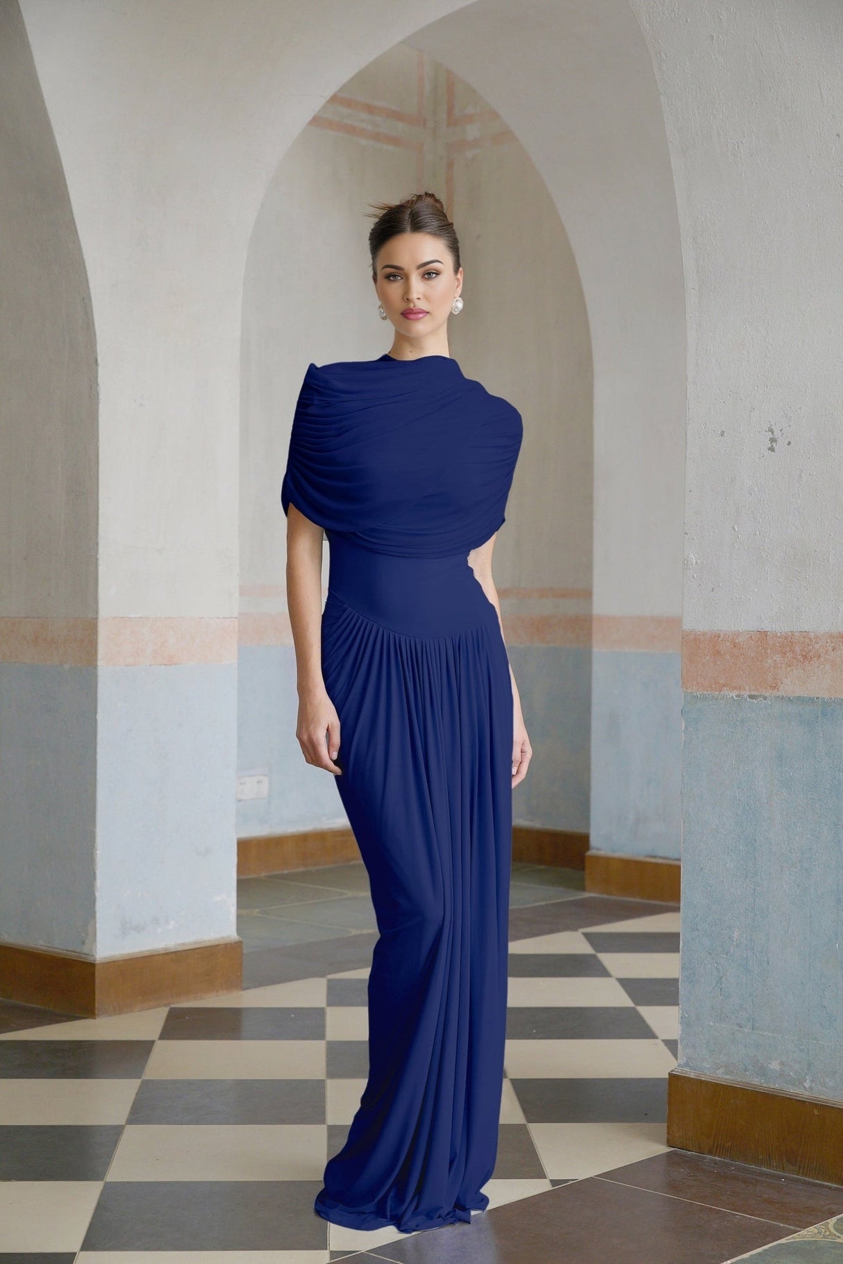 Pierina Maxi Dress in Stunning Blue - Sleeveless with Asymmetrical Pleated Details