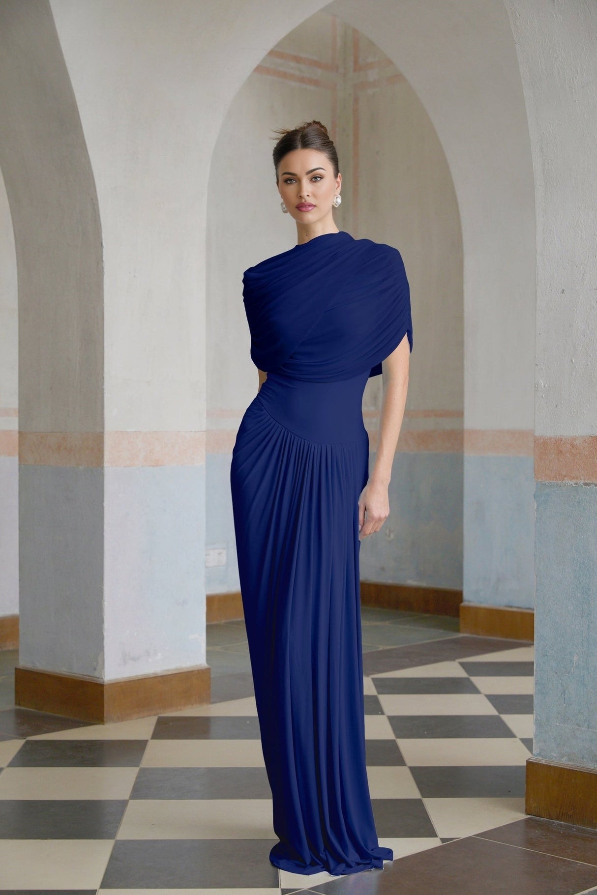 Pierina Maxi Dress in Stunning Blue - Sleeveless with Asymmetrical Pleated Details