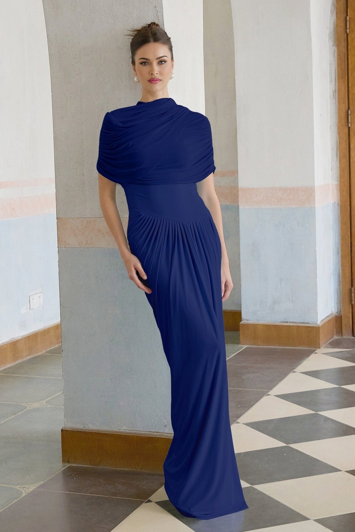 Pierina Maxi Dress in Stunning Blue - Sleeveless with Asymmetrical Pleated Details