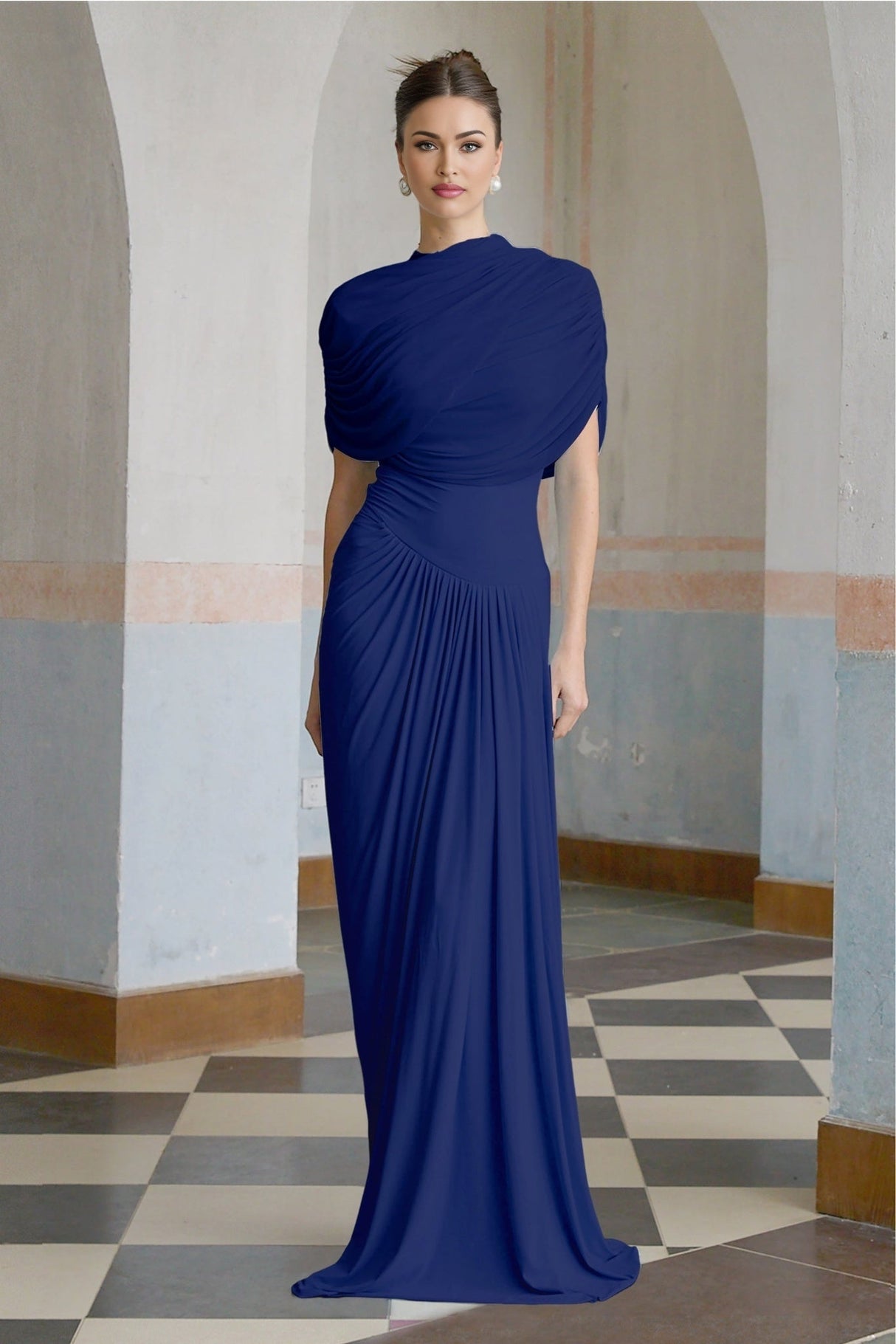 Pierina Maxi Dress in Stunning Blue - Sleeveless with Asymmetrical Pleated Details