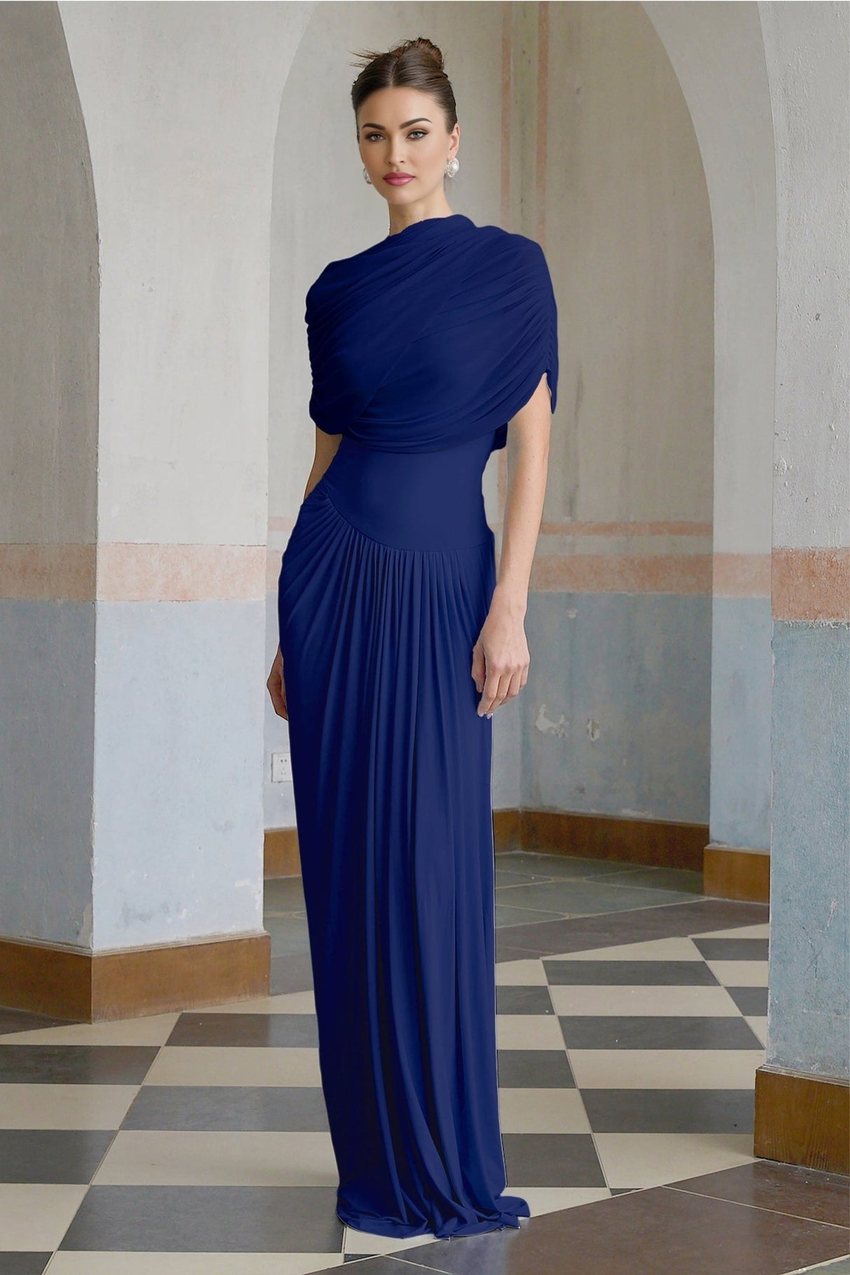 Pierina Maxi Dress in Stunning Blue - Sleeveless with Asymmetrical Pleated Details