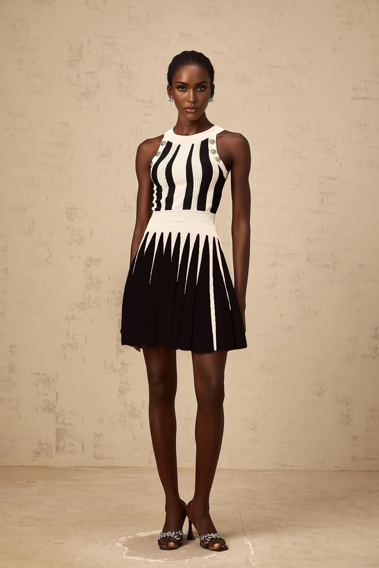 Pierina Top & Skirt Set Vertical Stripe Pattern Cropped Halter - neck Matching Outfit