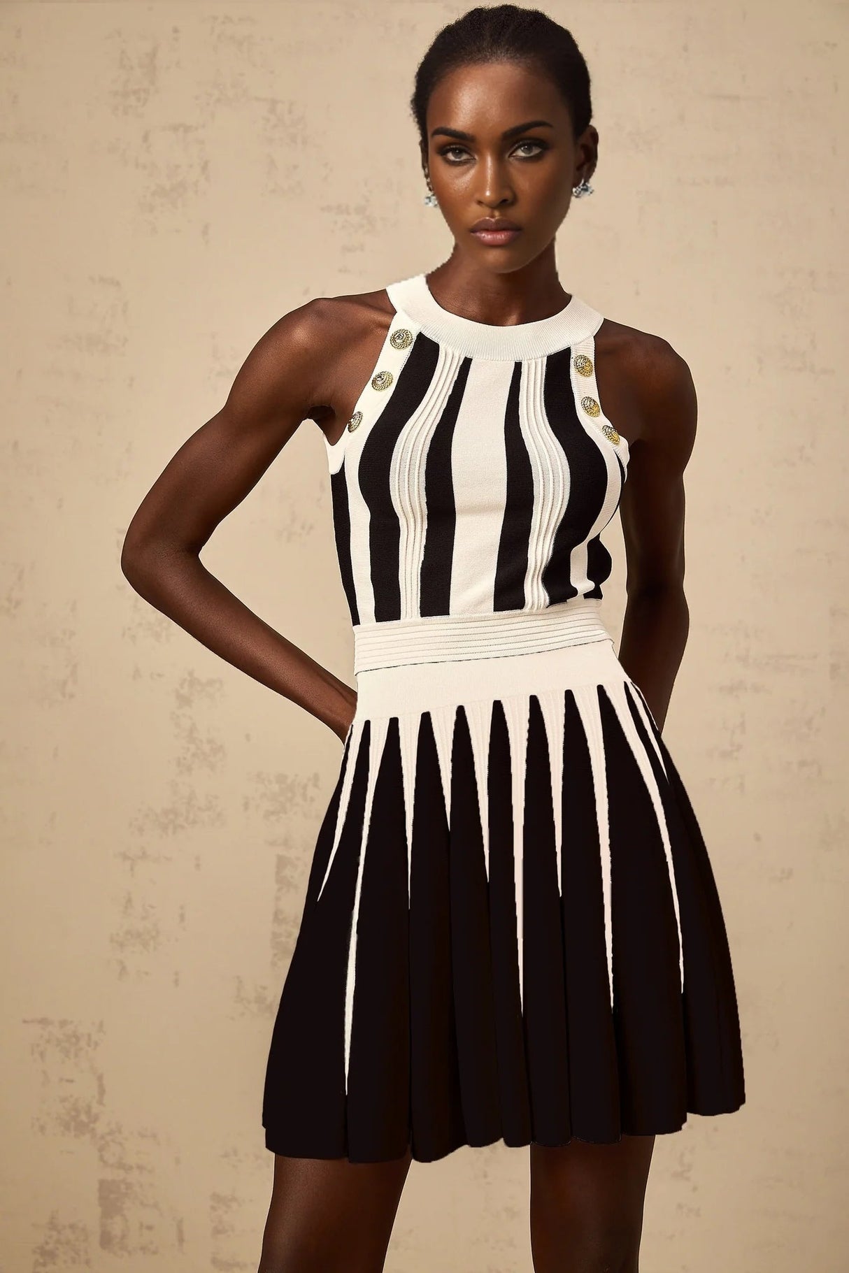 Pierina Top & Skirt Set Vertical Stripe Pattern Cropped Halter - neck Matching Outfit