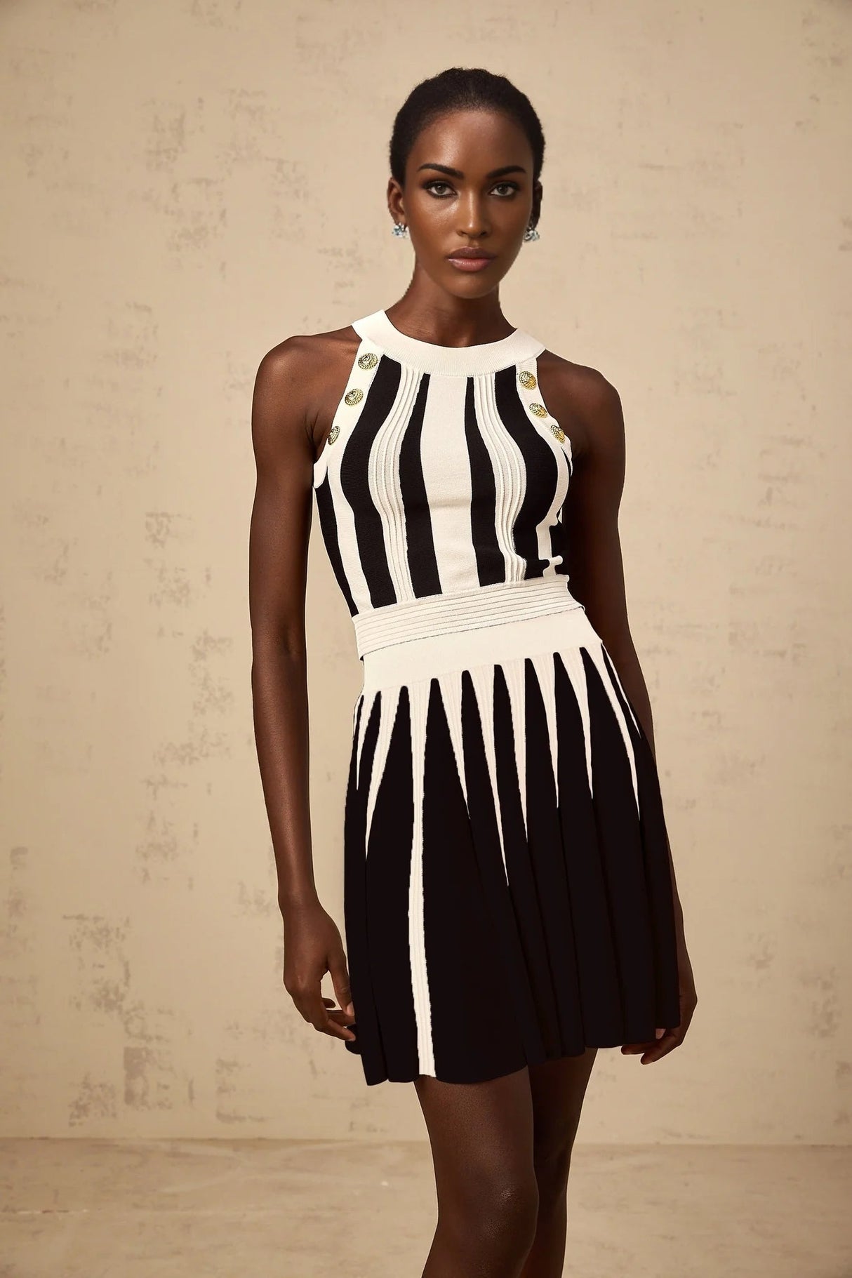 Pierina Top & Skirt Set Vertical Stripe Pattern Cropped Halter - neck Matching Outfit