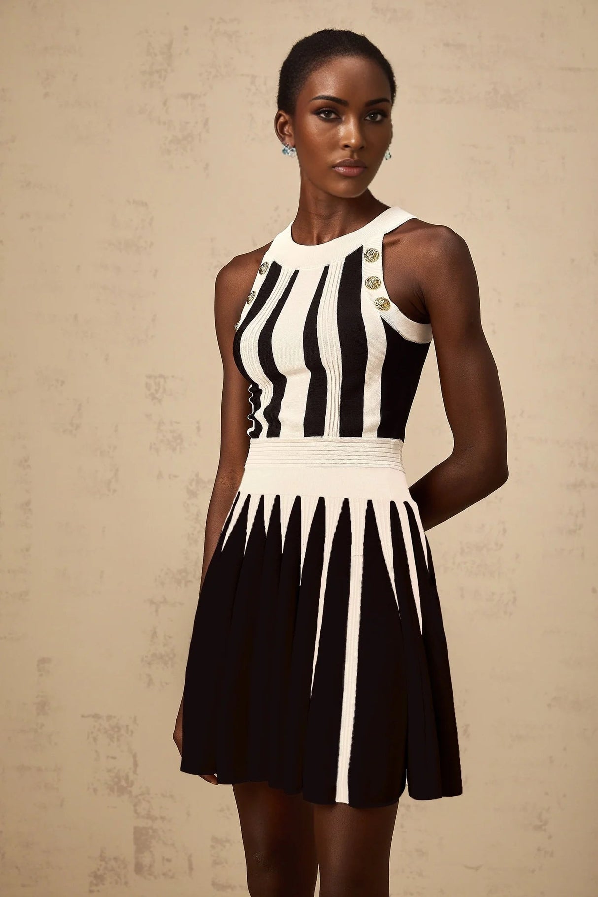 Pierina Top & Skirt Set Vertical Stripe Pattern Cropped Halter - neck Matching Outfit