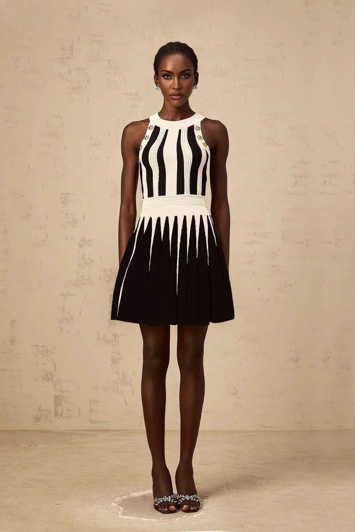 Pierina Top & Skirt Set Vertical Stripe Pattern Cropped Halter - neck Matching Outfit