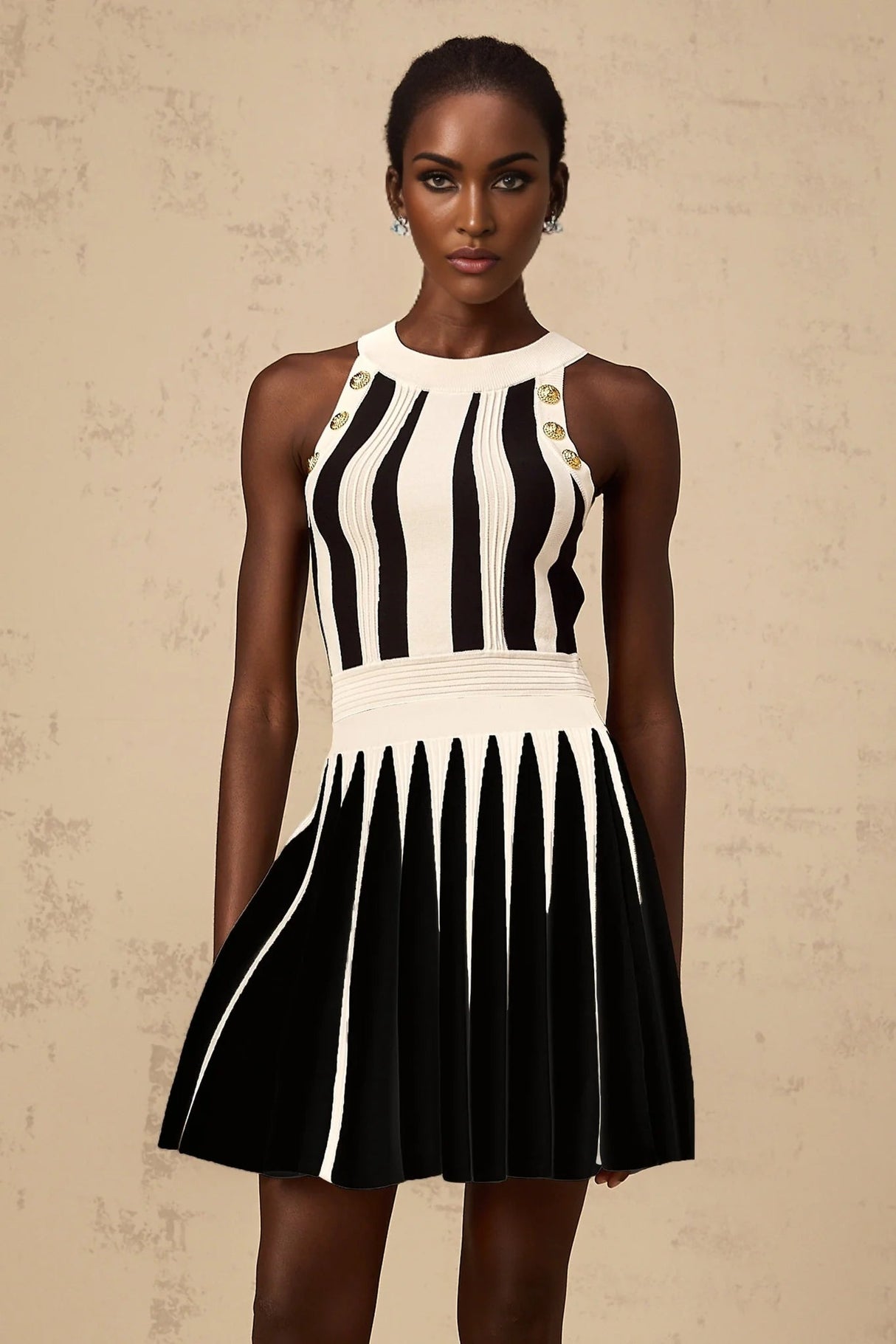 Pierina Top & Skirt Set Vertical Stripe Pattern Cropped Halter - neck Matching Outfit