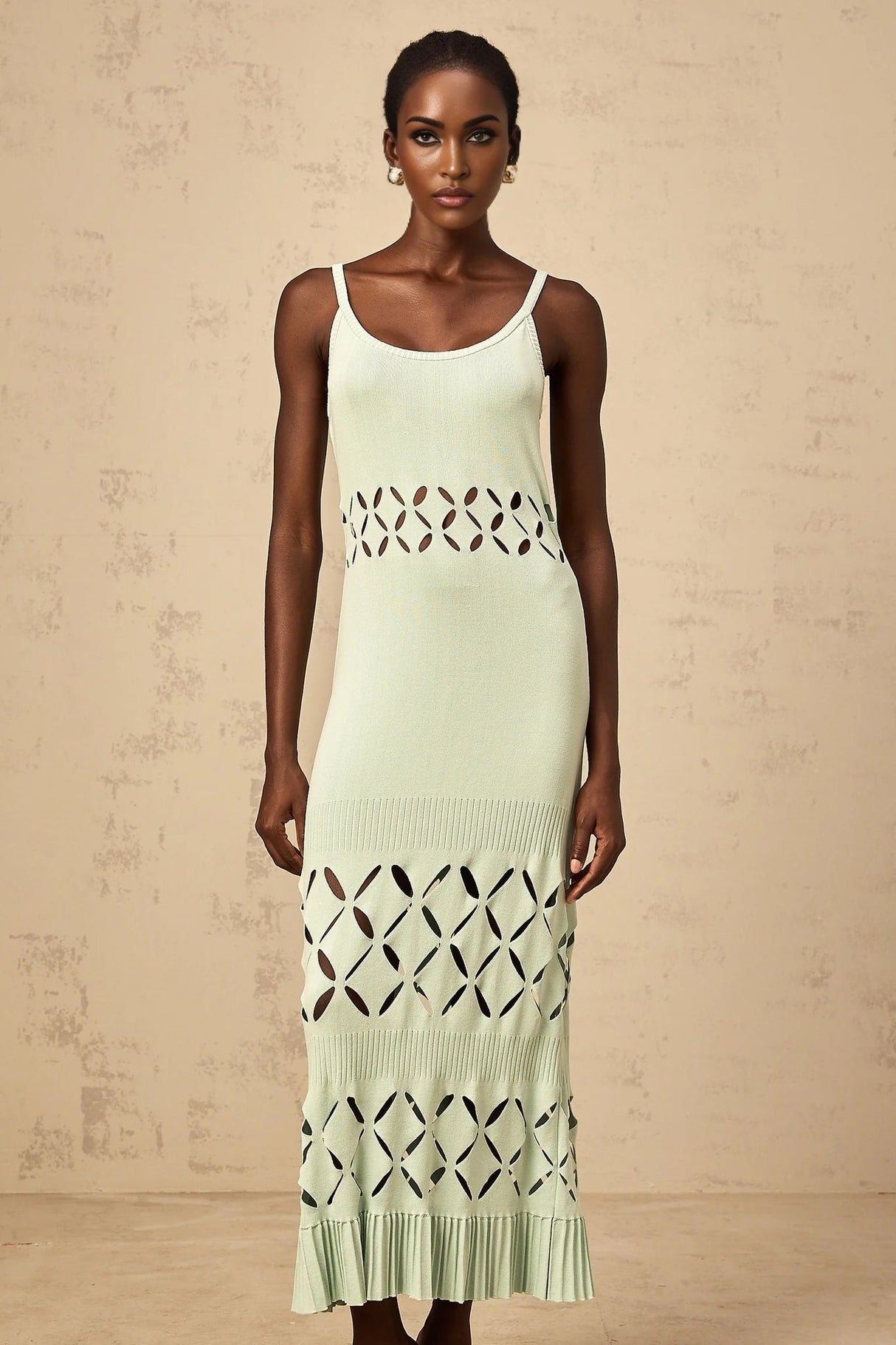 Piper Maxi Dress Green Cut - Out Pleated