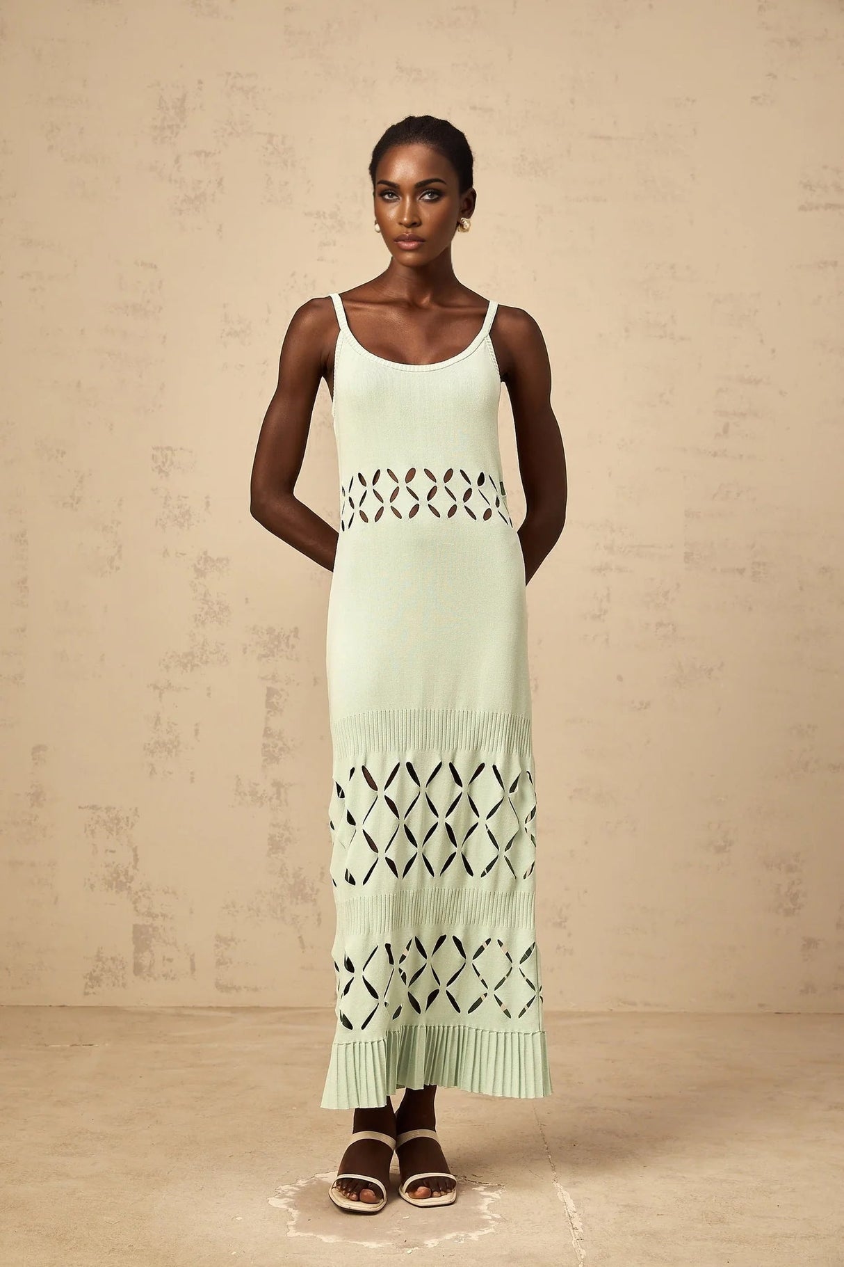 Piper Maxi Dress Green Cut - Out Pleated