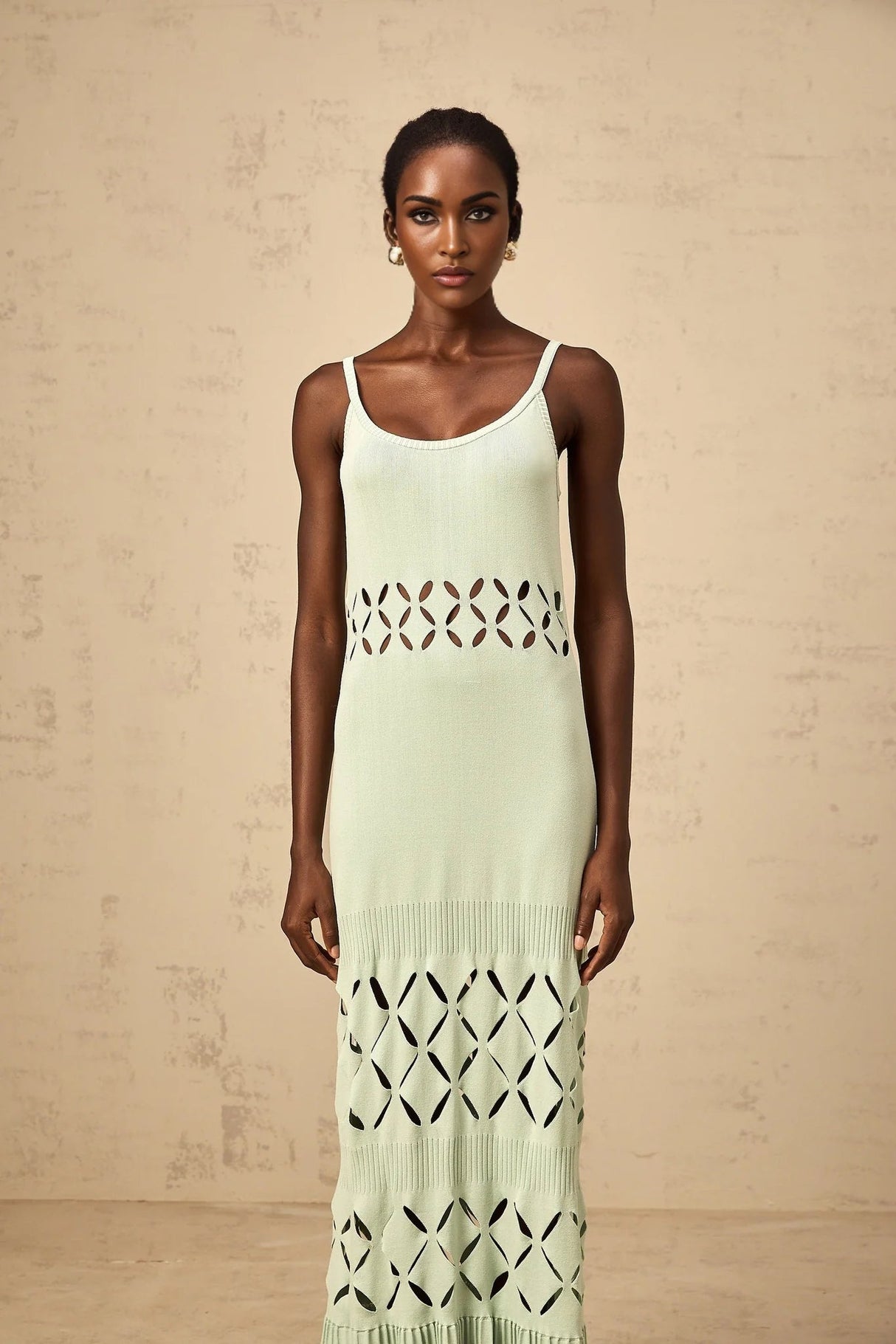 Piper Maxi Dress Green Cut - Out Pleated