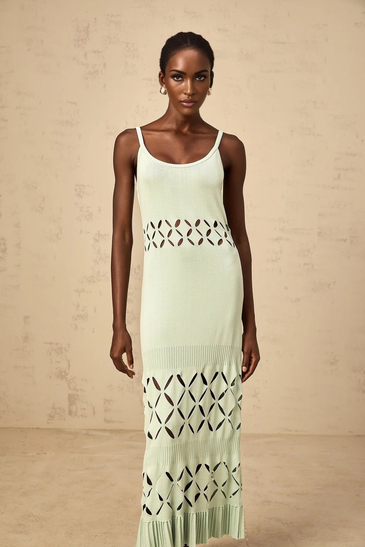 Piper Maxi Dress Green Cut - Out Pleated