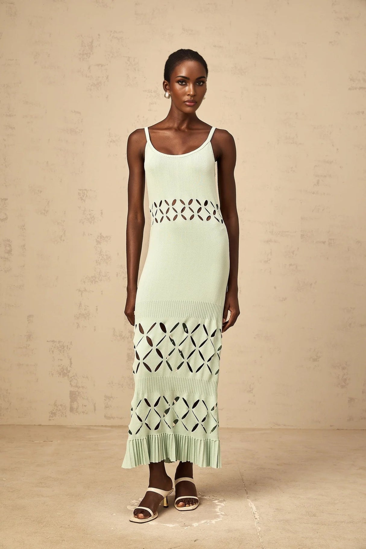 Piper Maxi Dress Green Cut - Out Pleated