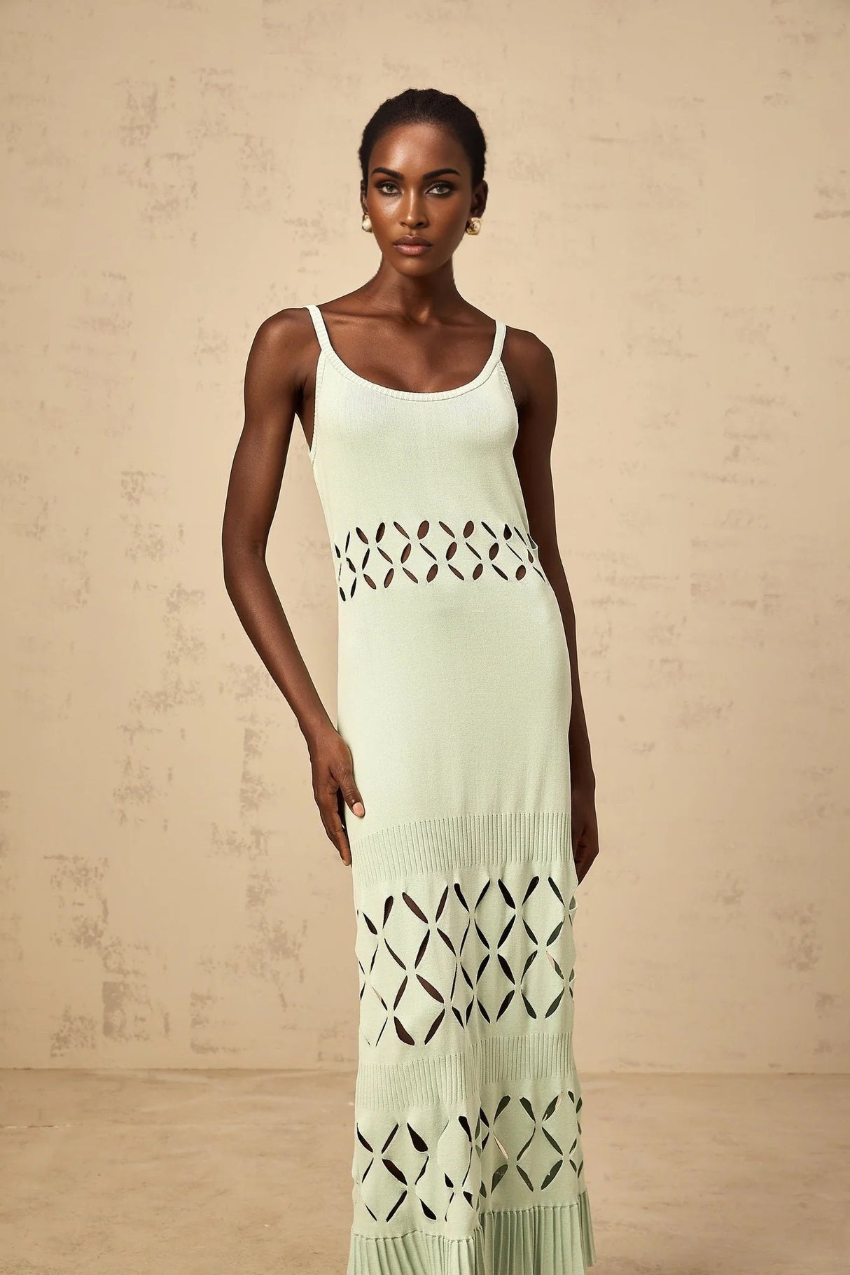 Piper Maxi Dress Green Cut - Out Pleated