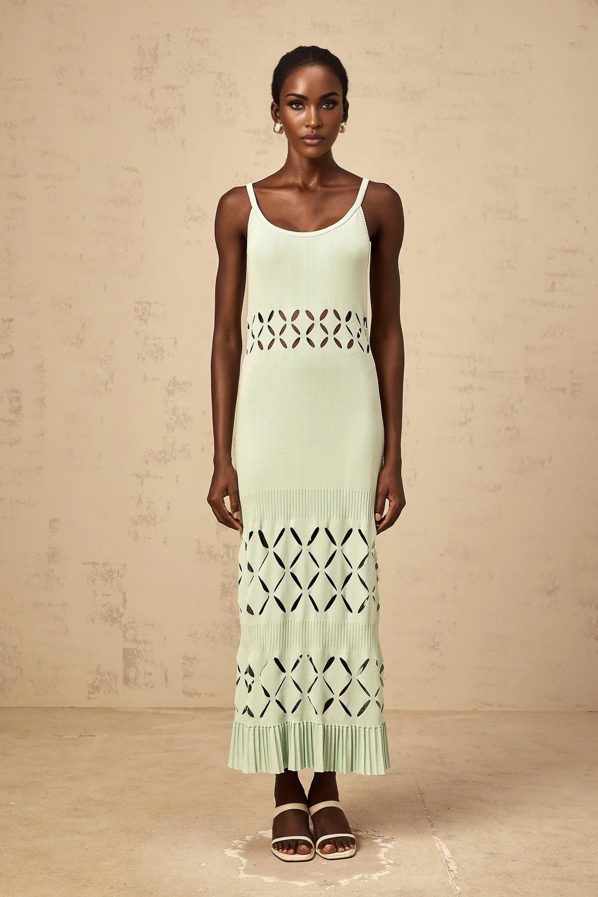 Piper Maxi Dress Green Cut - Out Pleated
