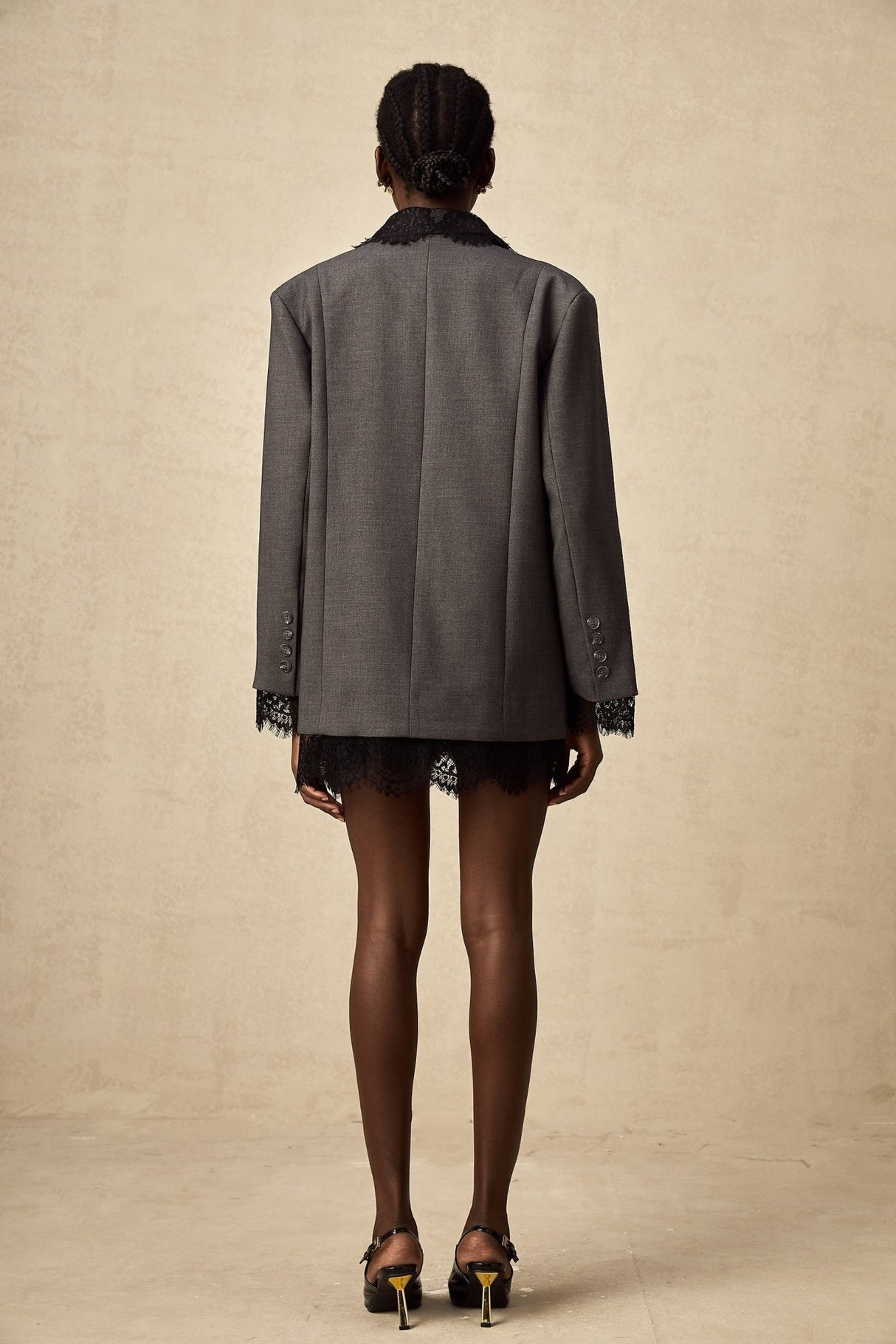 Presley Blazer Grey Lace Panel Chest Pocket Buttoned & Notched