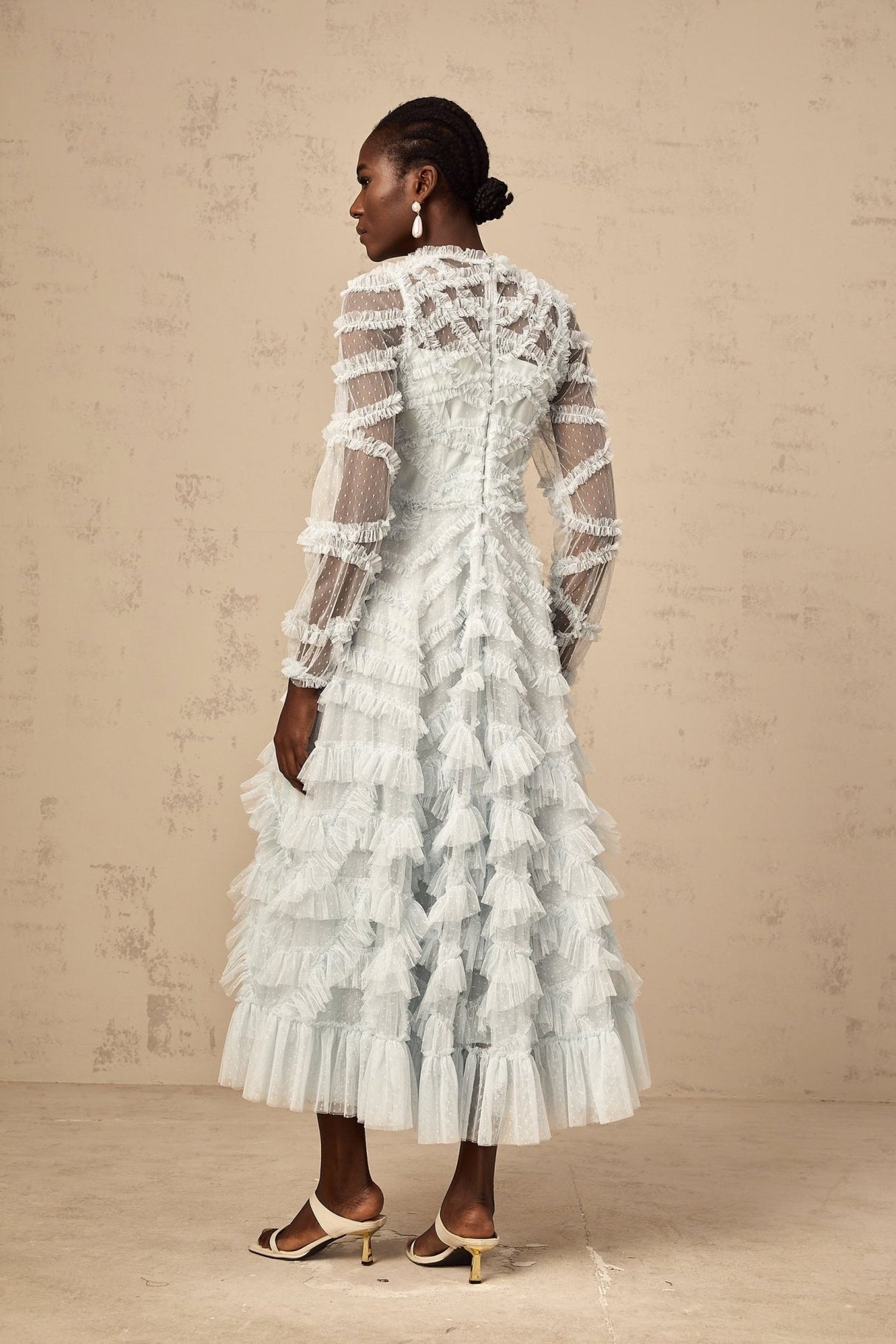 Presley Midi Dress - Vibrant Blue Tulle Semi - Sheer Long Sleeve