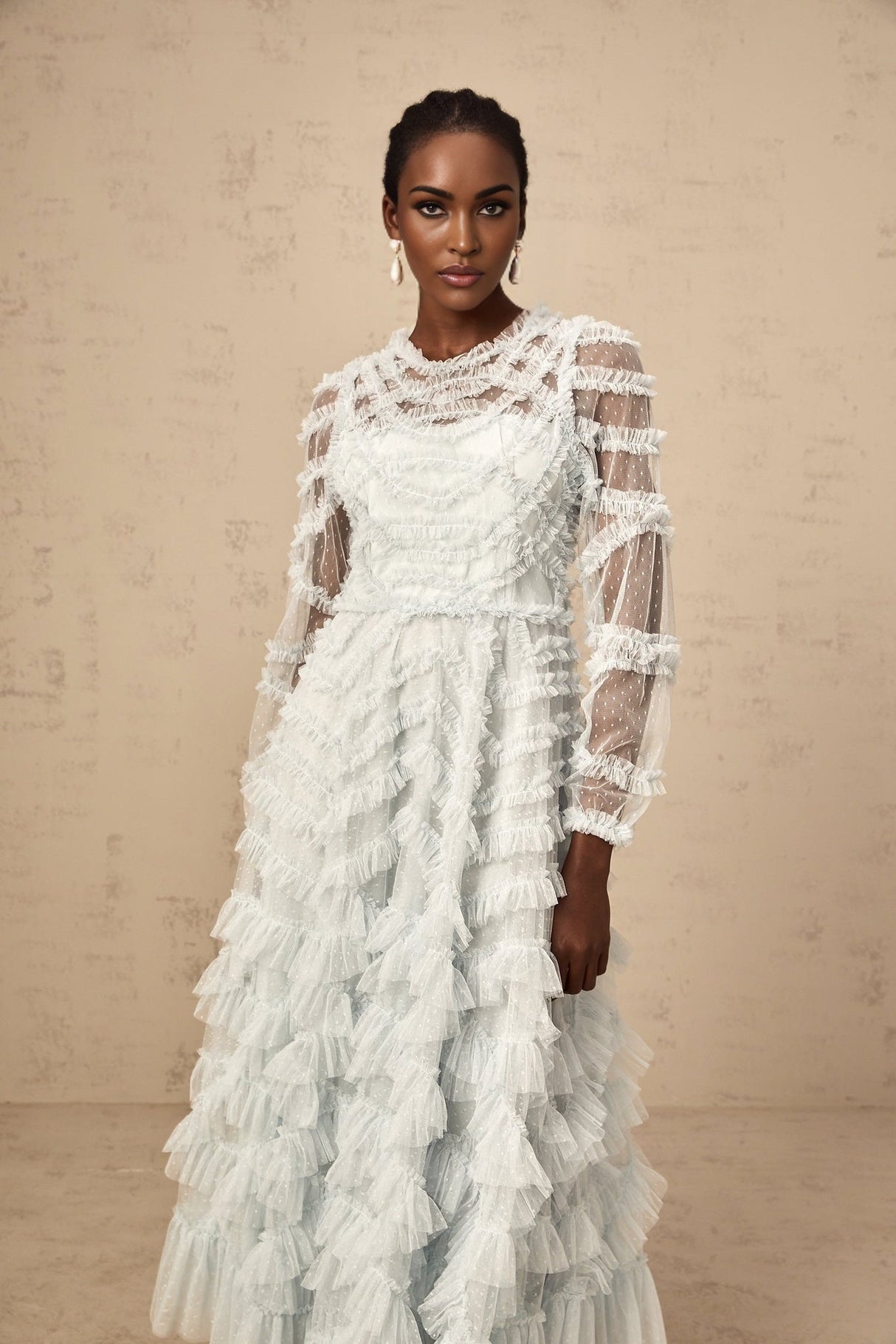 Presley Midi Dress - Vibrant Blue Tulle Semi - Sheer Long Sleeve