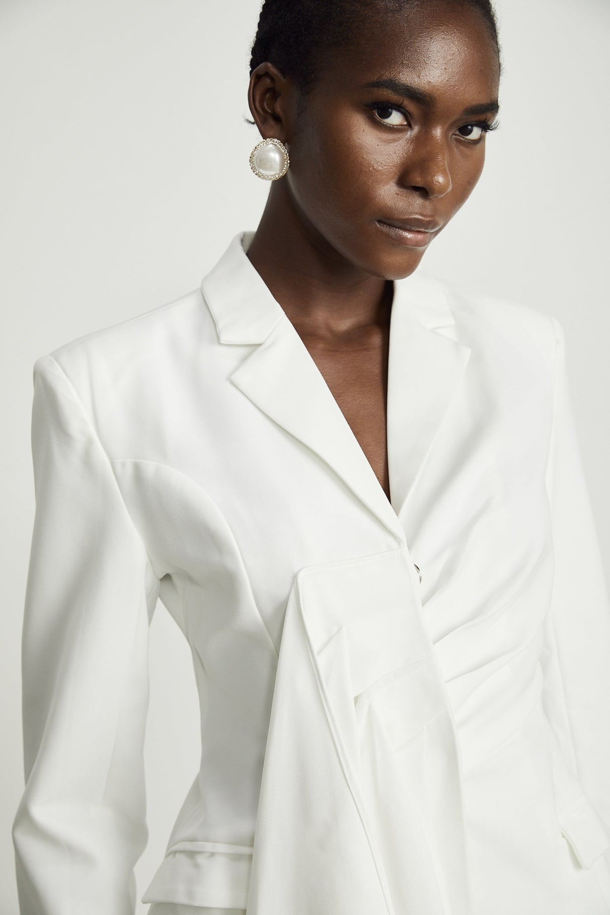 Priscilla Blazer Priscilla Draped Asymmetric White Blazer