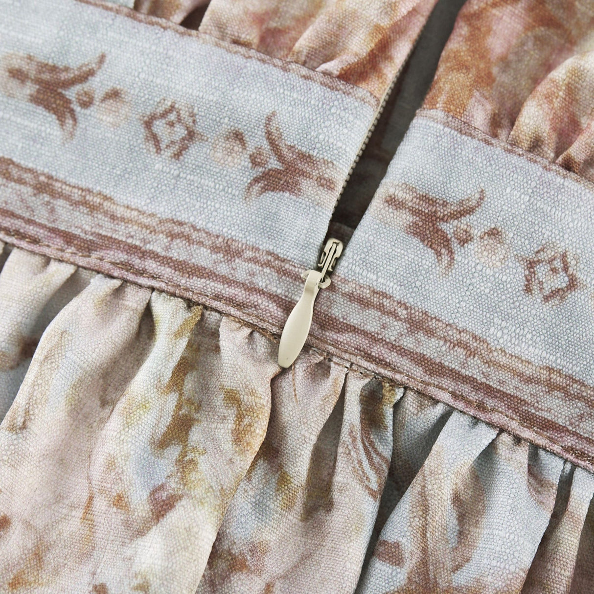 Rachel Floral Print Midi Dress in Neutrals & Light Blue