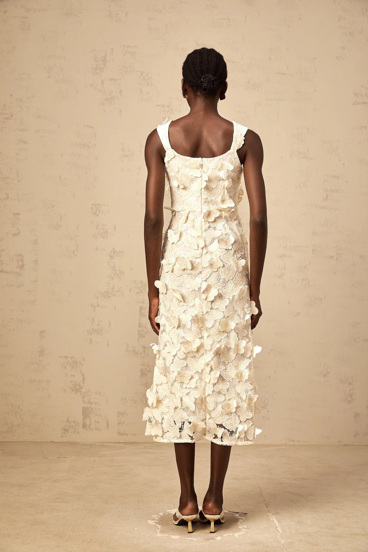 Rachel Midi Dress Butterfly - Appliqu Flared Neutrals