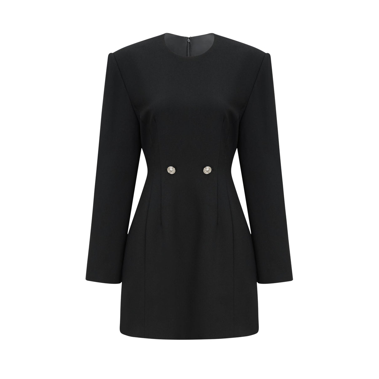 Raegan Mini Dress Black Shoulder Pad Buckle Detailing