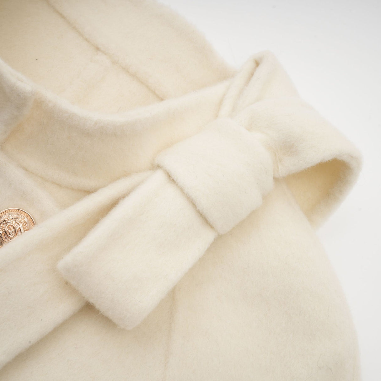 Raffaela Coat White Wool Fur Bowknot & Faux Fur