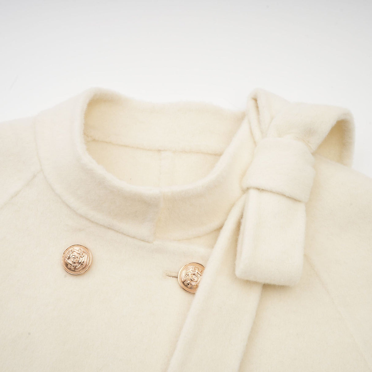 Raffaela Coat White Wool Fur Bowknot & Faux Fur