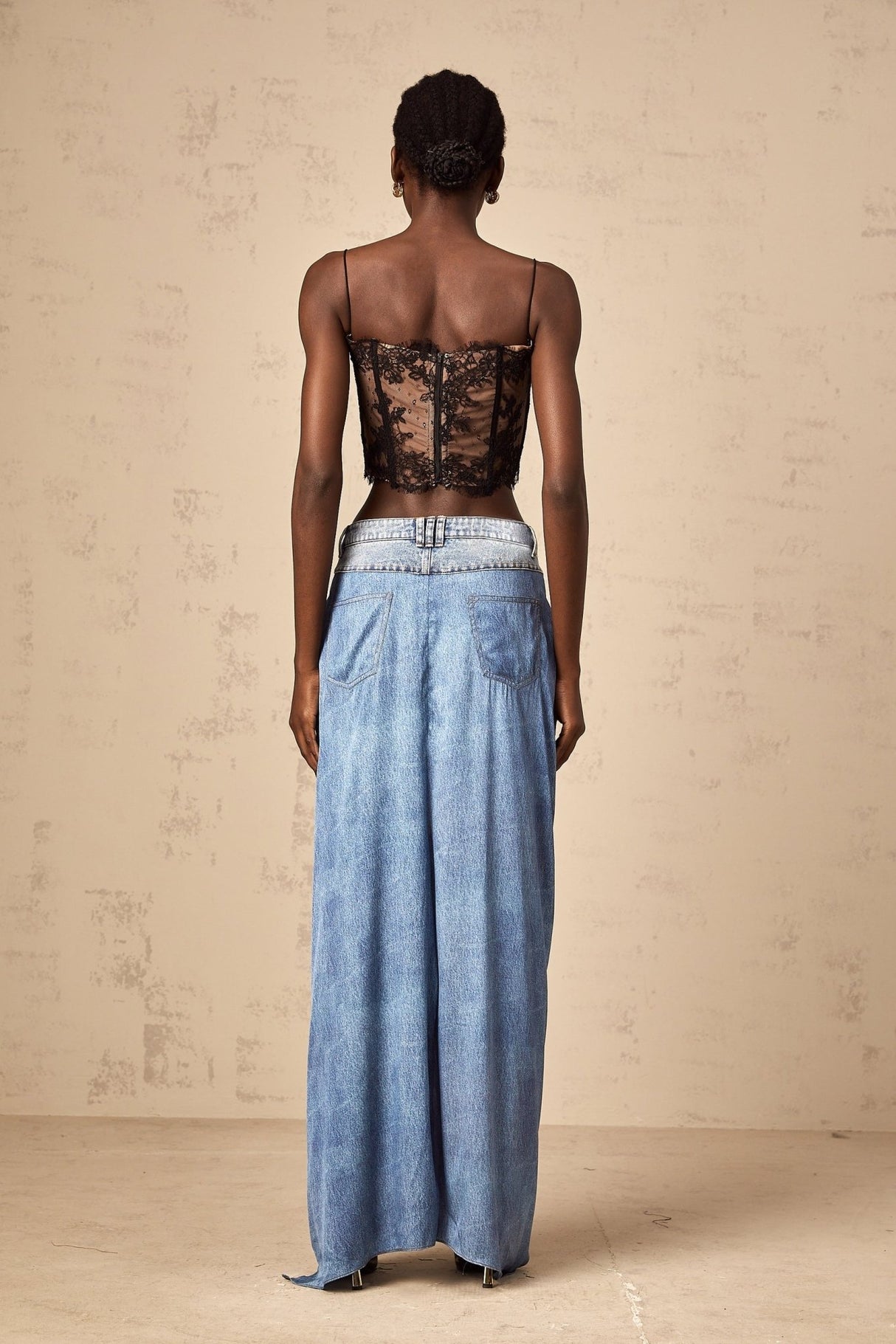 Raffaela Denim Jeans Blue Layered Panel & Draped Design